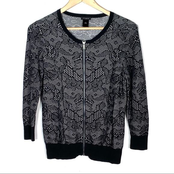 Ann Taylor black and gray zippered floral sweater size small S - Picture 1 of 5